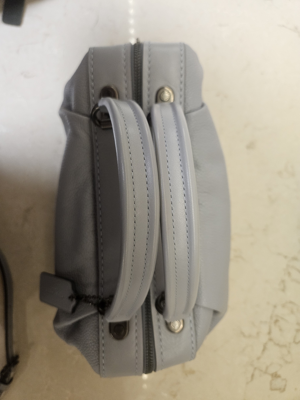 COACH Pebble Leather Lane Satchel Crossbody Shoulder Bag in Mist Blue - Picture 3 of 8